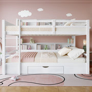 Letto a castello 90x200 cm con cassetto e vani contenitivi bianco