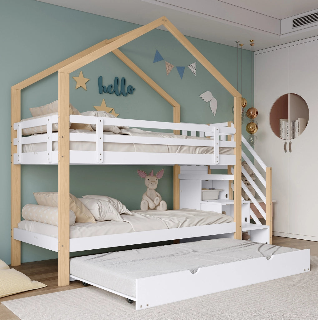 Letto a castello a casetta estraibile 90x200/90x190 cm