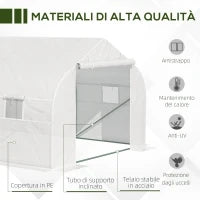 Serra per Orto 6x3x2m con 8 Finestre e Porta Avvolgibile, in Acciaio e PP, Verde