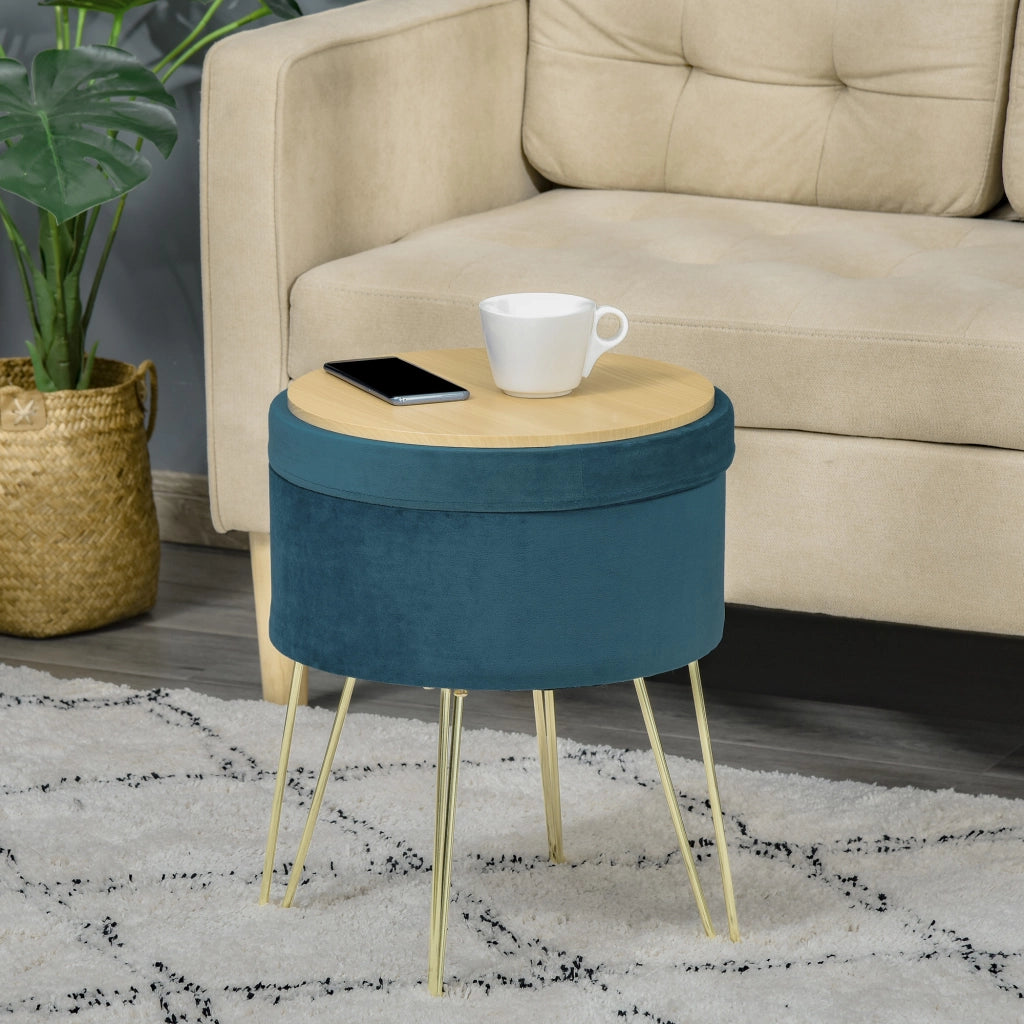 Pouf Contenitore 2 in 1 Uso Sgabello o Tavolino in Legno e Velluto Verde