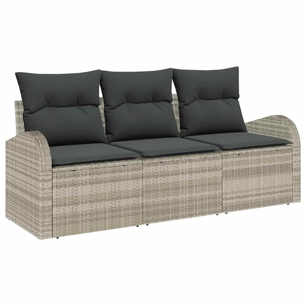 Set Divano da Giardino 3 pz | Set Salotto da Giardino Grigio chiaro Poly Rattan