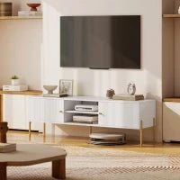 Mobile TV Moderno con 2 Ante, 2 Ripiani Aperti e Passacavi, per TV fino a 65 pollici, Bianco