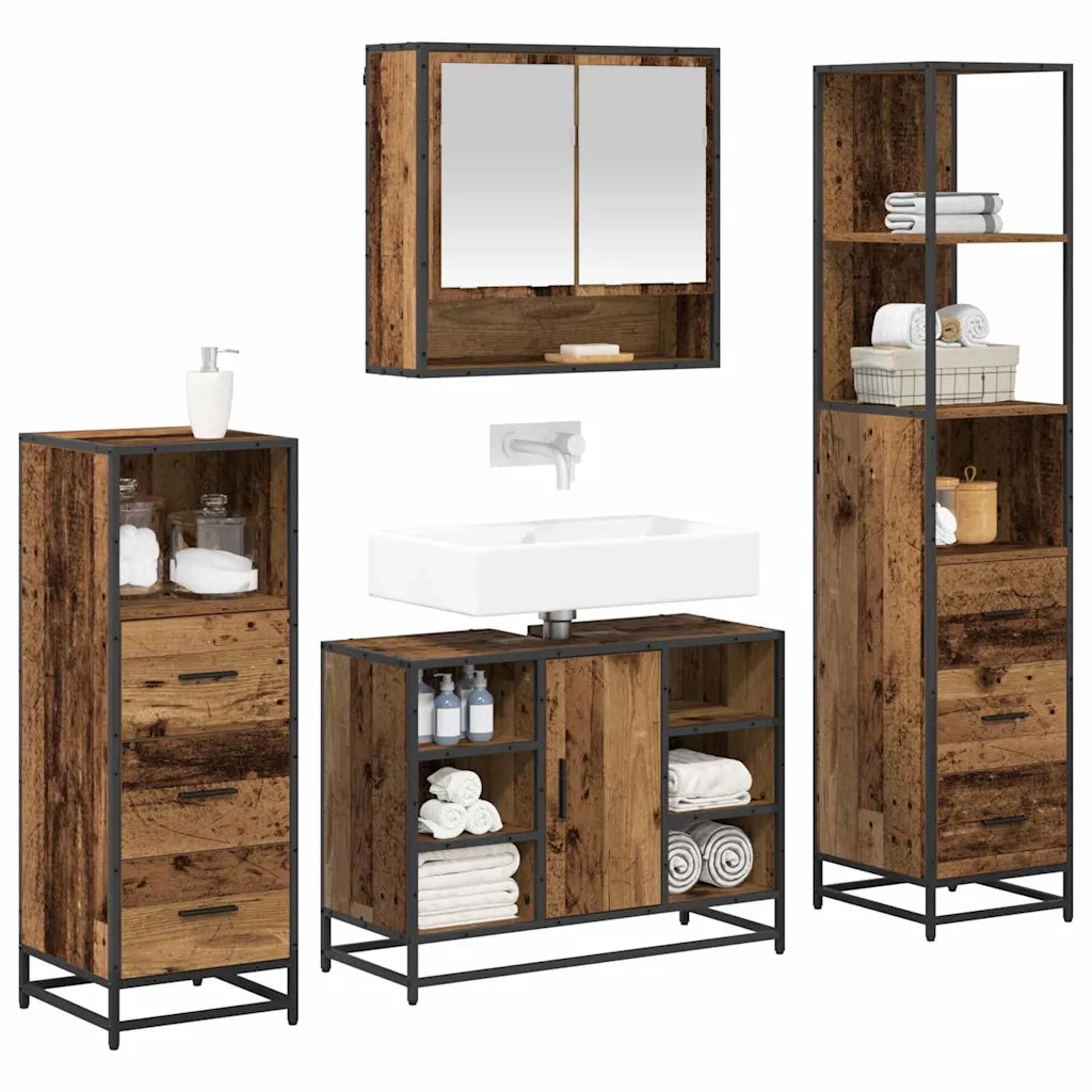 Set di mobili per il bagno con cassetto 4 pcs Legno vecchio