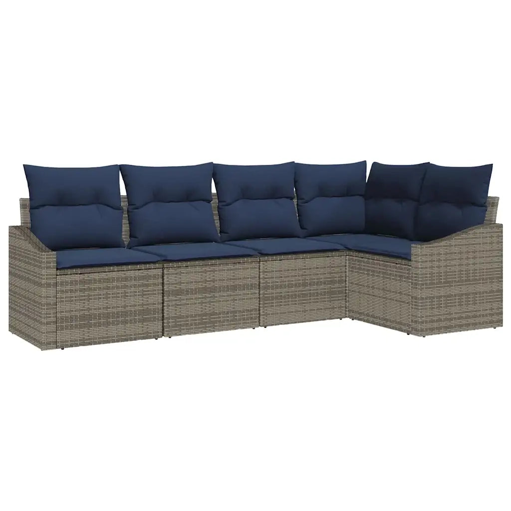 Set Divano da Giardino 5 pcs Grigio e Blu Navy polyrattan 3355394