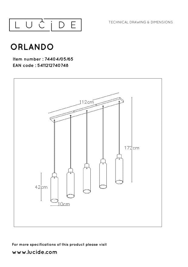 Lampadario Lucide Orlando 5xE27 nero metallo/vetro