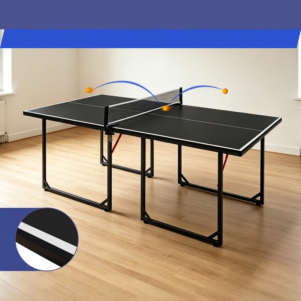 Tavolo da Ping Pong Pieghevole 182×91×76 cm 6 FT con Rete; 2 Racchette e 3 Palline; Portatile Nero