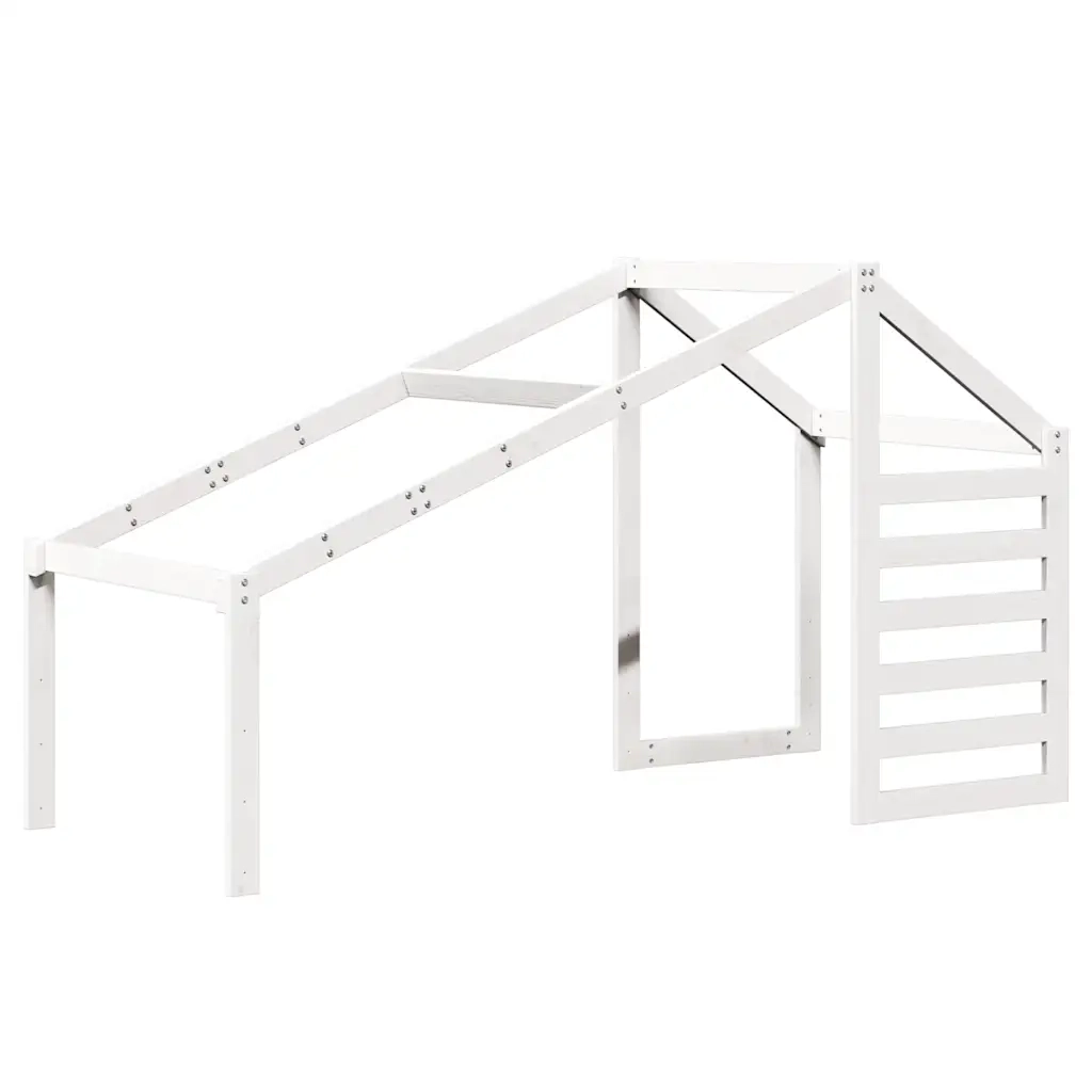 Letto singolo | Letto per adulti | Letto a Soppalco con Tetto Bianco 90x200 cm in Legno di Pino
