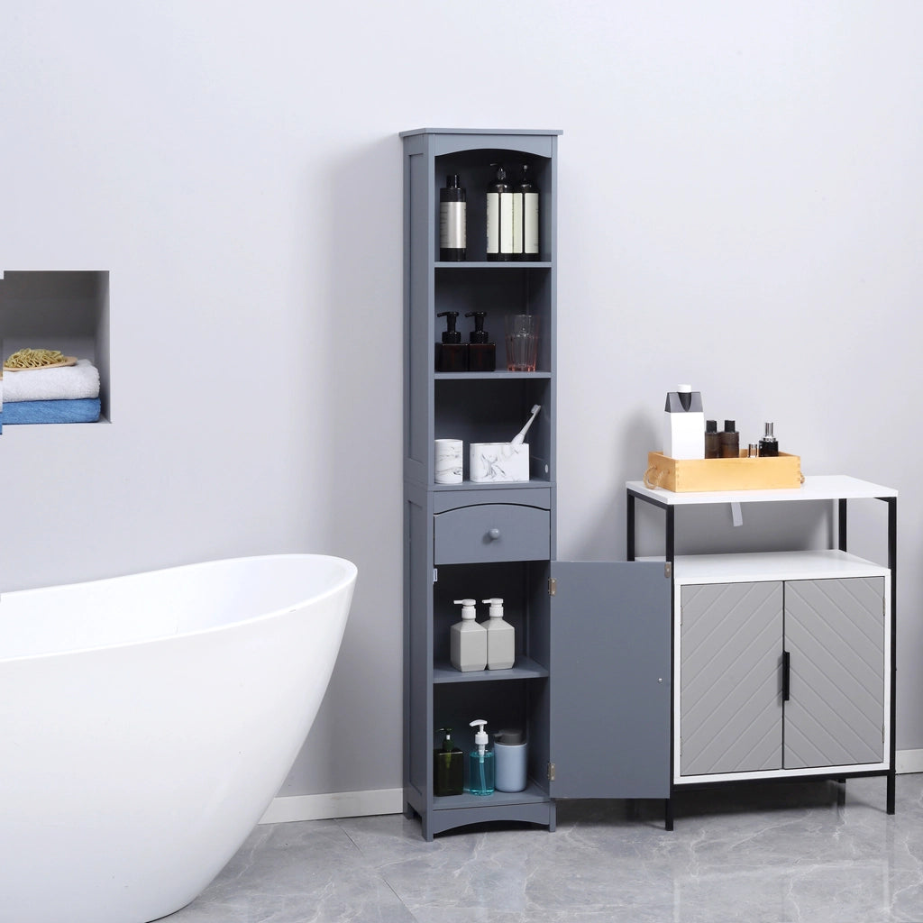 Armadietto da Bagno Stretto con Cassetto e Ripiani ¨C zephmum ¨C Grigio 34x24x170 cm