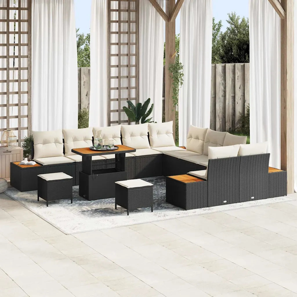 Set Divano da Giardino 13 pcs Nero polyrattan
