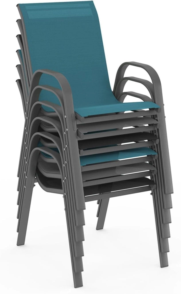 Set di mobili da Giardino Madrid Tavolo 150 CM e 6 sedie impilabili Colore Misto Grigio, Nero e Blu