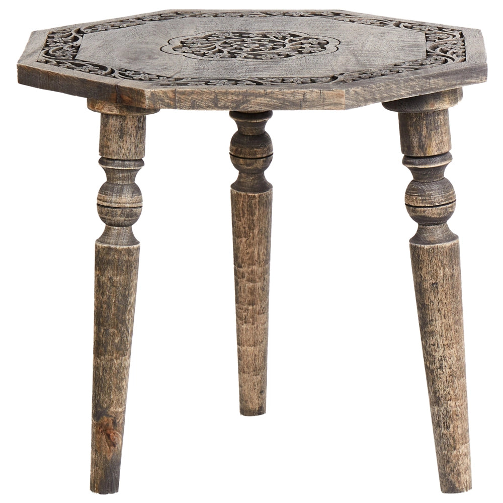 Tavolino in legno di mango scuro con piano rotondo 48 x 48 cm Design tradizionale
