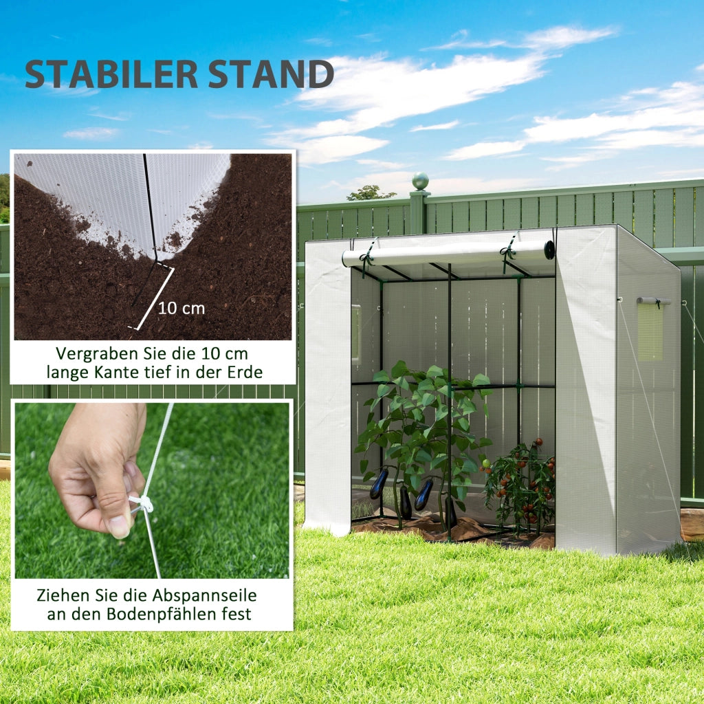 Serra da giardino addossabile con porta avvolgibile e finestre a rete ¨C Xylo ¨C UV resistente, bianco