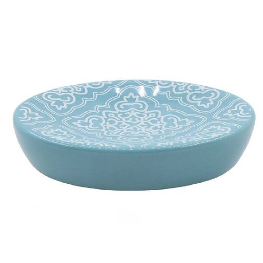 Trade Shop - Portasapone Saponetta Accessorio Arredo Bagno Azzurro Con Maioliche 11x3cm 87023 -