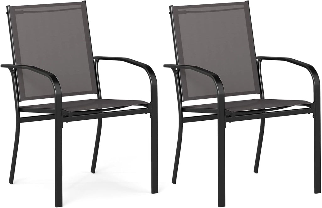 2/4 sedie da giardino impilabili, sedie da pranzo con schienale alto e braccioli, sedie da balcone con struttura in metallo, materiale traspirante, per giardino, terrazza, balcone, 62,5 x 58,5