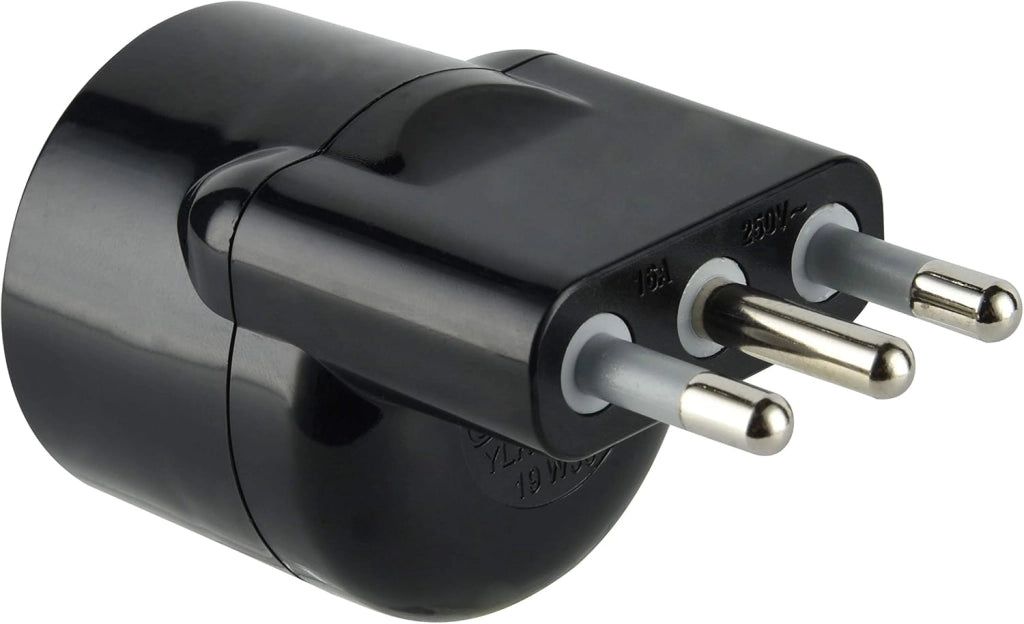 Adattatore disassato Schuko 16A 2P+T salvaspazio da spina tedesca a presa italiana 10A nero Electraline