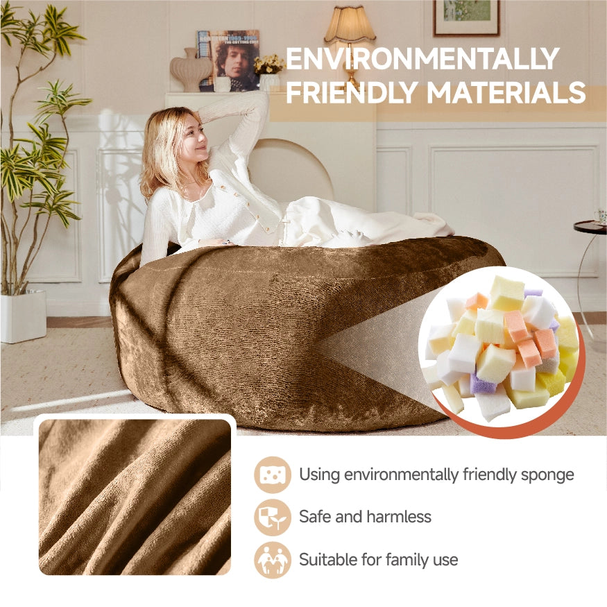 Pouf 5FT con supporto ergonomico e forma personalizzabile, seduta relax e letto ospiti salvaspazio, in spugna, caffè