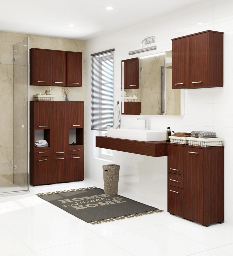 Colonna da bagno AKORD FIN Wengé 30 cm 2 ante 1 cassetto 30x30x140 cm