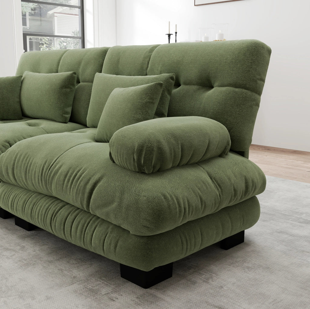 Divano modulare con ottomane 313x145 cm in ciniglia verde HOMVRA