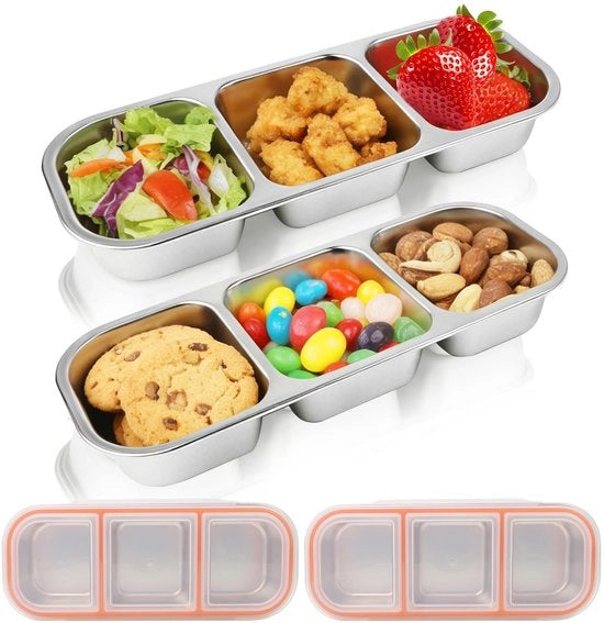 Bento Box con 3 Compartimenti, Acciaio Inossidabile, 600 ml, Bento Box con Coperchio, Impermeabile, Contenitore per Piccoli Pasti Riciclabile per Bambini