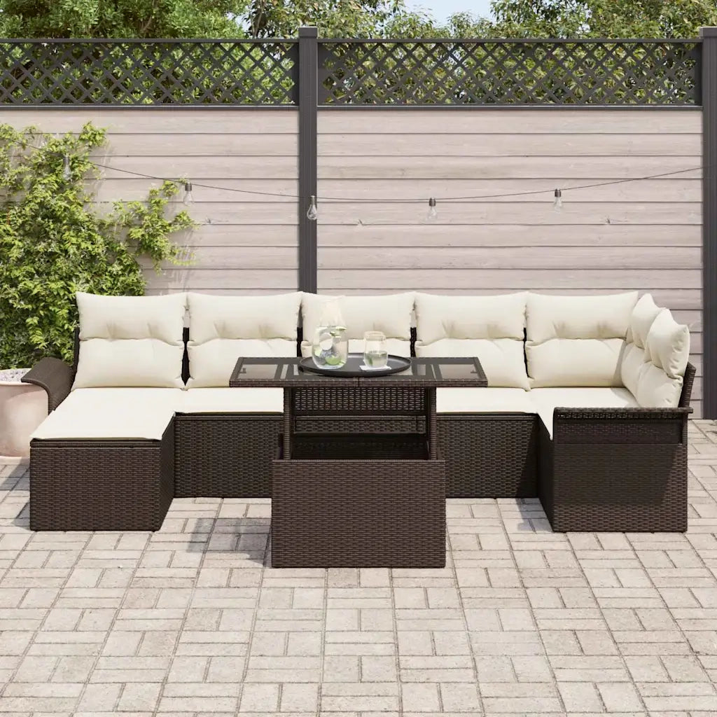 Set Divano da Giardino con cuscino 8 pcs Marrone Poly Rattan 3348324