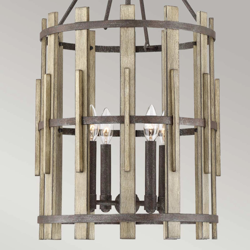 Lampadario rustico nero Wood Hollow 4xE14 60W Quoizel