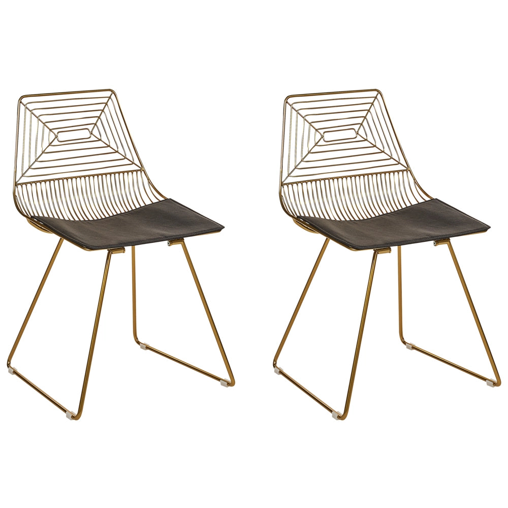 Set di 2 sedie in metallo oro con cuscino in pelle stile moderno industriale