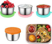 Set di 4 contenitori per condimenti, 50 ml contenitori Bento Box, 304 contenitore per salse in acciaio inossidabile con coperchio in silicone, BPA-free, contenitore per mini-salse riutilizzabile, contenitore per snack