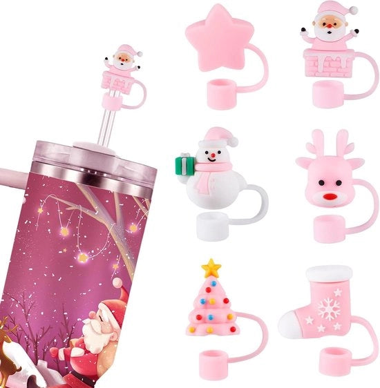 Set di 6 Strohozze per Bicchiere Reutilizzabili in 6 Stili Carini | Accessori per Bicchieri da 40/30 Oz
