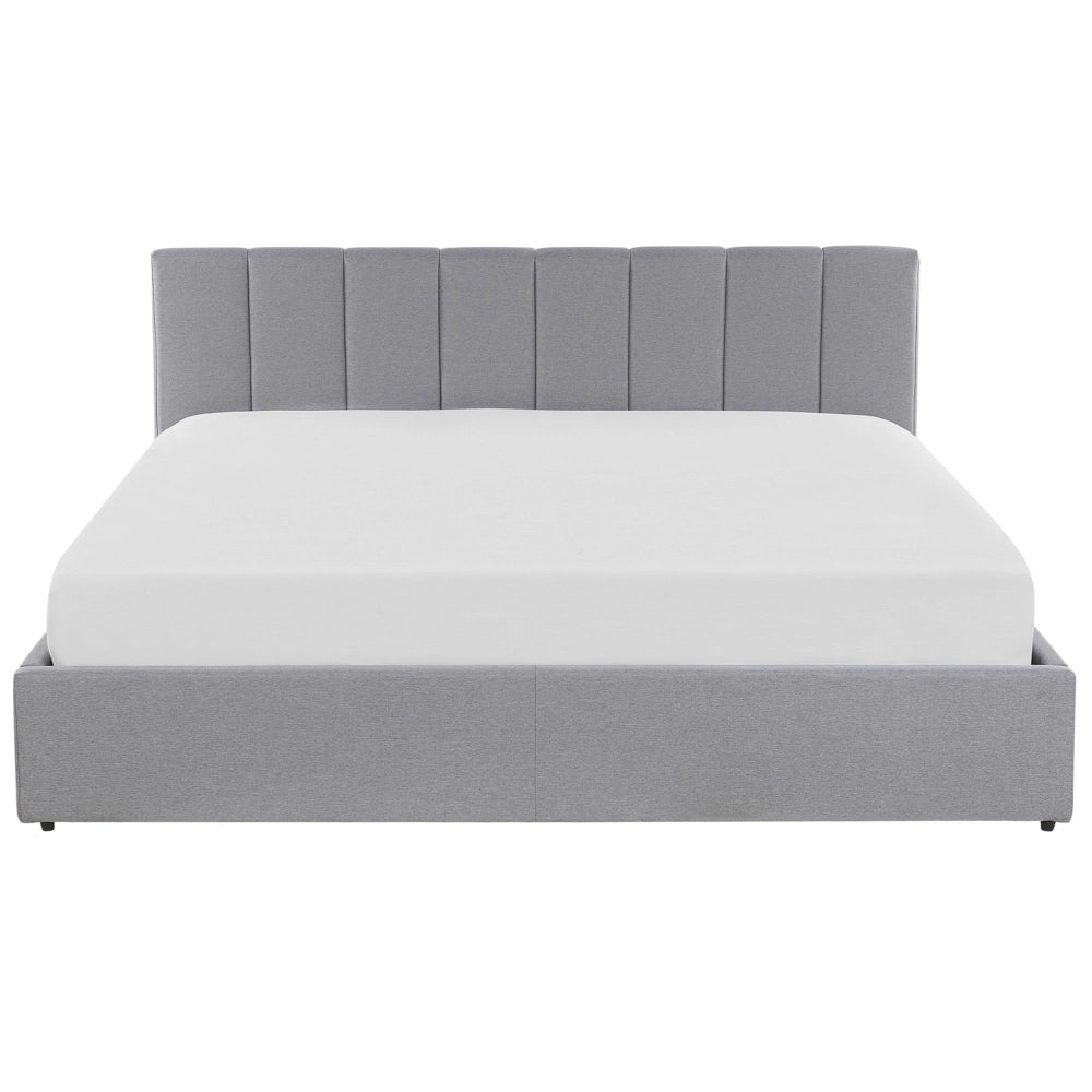 Letto contenitore Rivestimento in tessuto grigio chiaro 180 x 200 cm con testiera a doghe