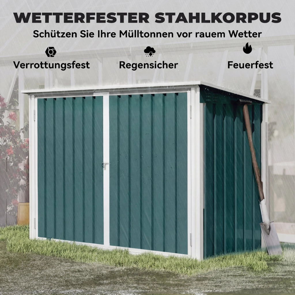 Box Mascherone per Bidoni Rifiuti 2 Posti Chiusura a Doppia Porta ¨C Zephmum ¨C Verde Acciaio 179.5x108x129.5/113 cm