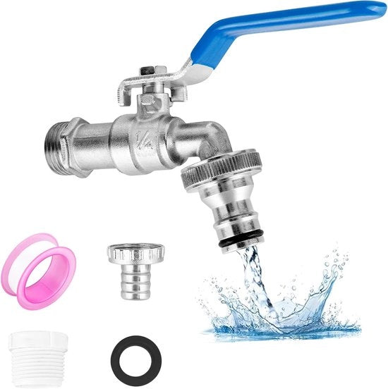 Valvola esterna 1/2 pollice - ottone - per giardino - resistente all'ossidazione e al gelo - argento e blu