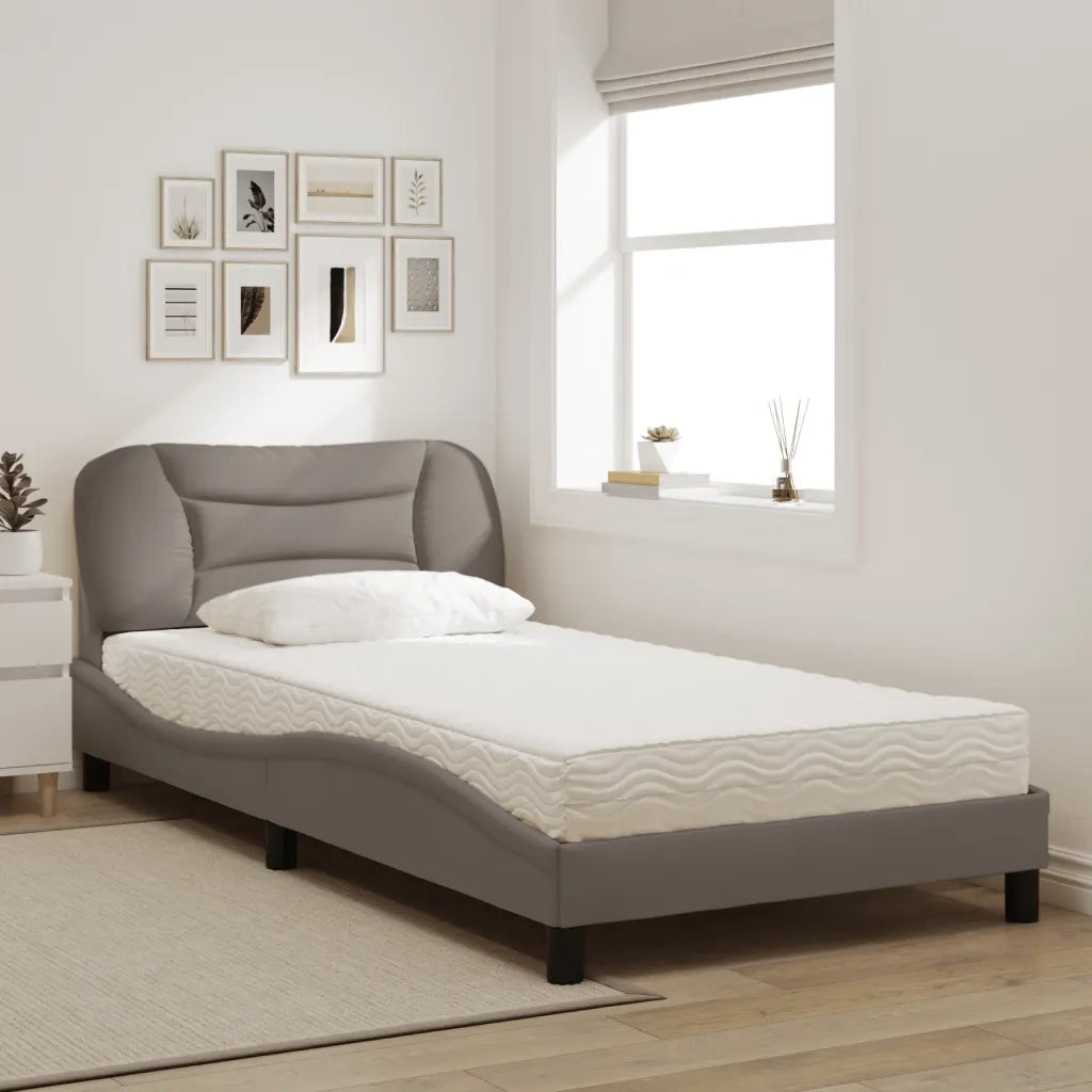 Letto con Materasso-Struttura Letto con Materasso Hvar Tortora 100x200 cm in Tessuto