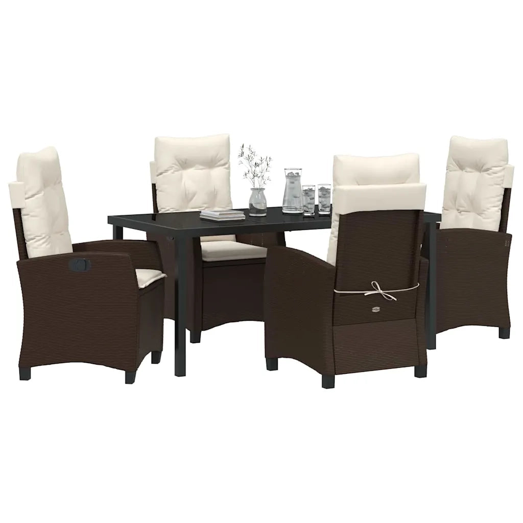 Set da Pranzo per Giardino con cuscino 5 pcs Marrone polyrattan 3380382