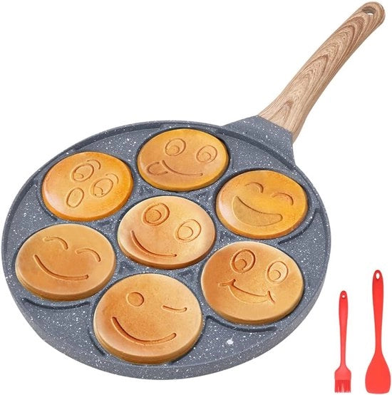 Padella con Facce Sorridenti - Induzione - Colazione per Bambini - 26 cm - Nero