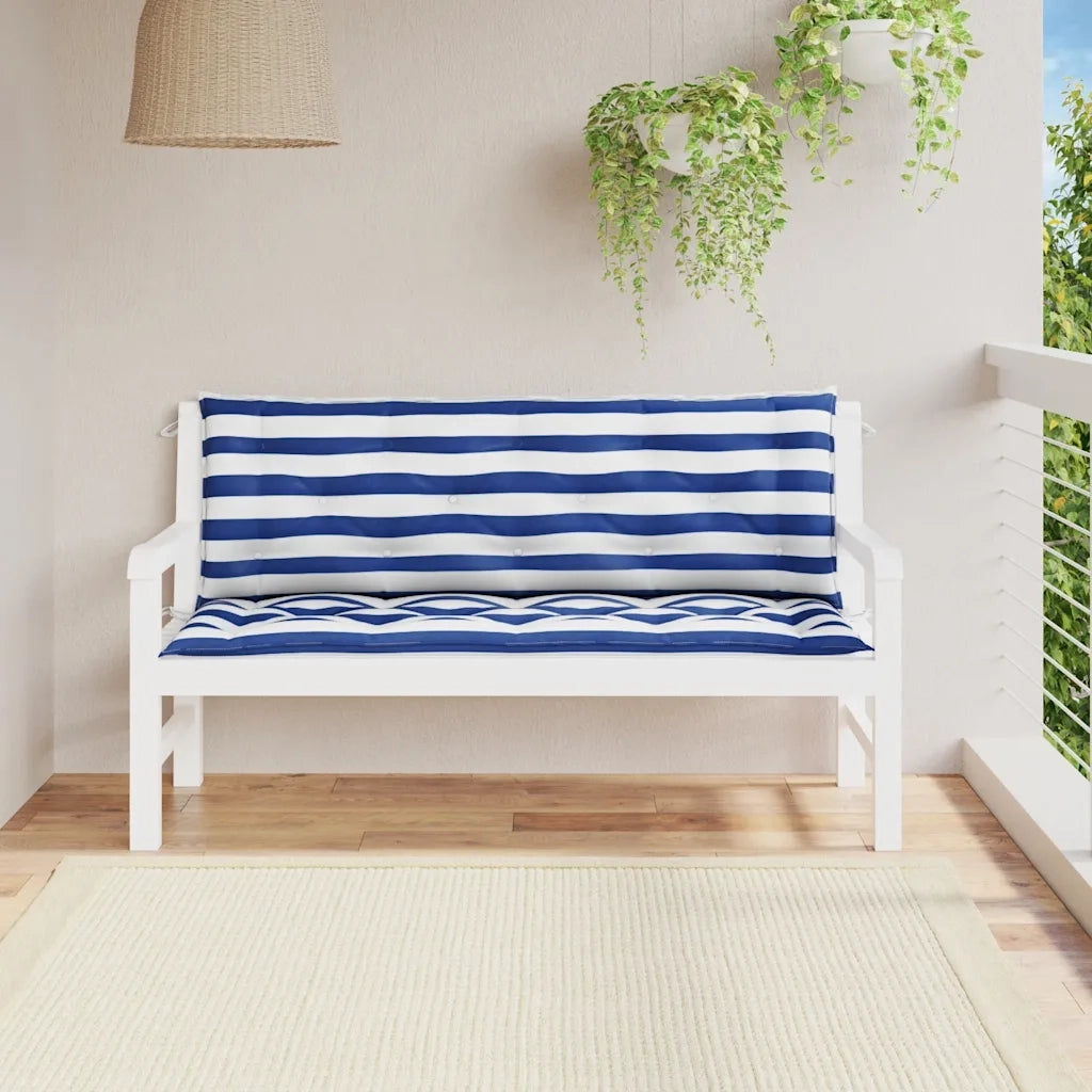 Cuscini Panca Giardino 2 pz | Cuscini per sedie Righe Bianche Blu 150x50x7cm Tessuto