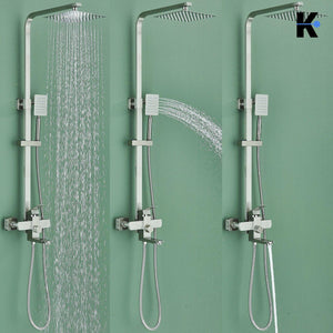 LANA | Set pioggia Premium in acciaio inox spazzolato argento | Miscelatore doccia di design | Miscelatore doccia completo di doccetta