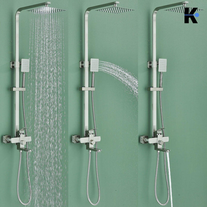 LANA | Set pioggia Premium in acciaio inox spazzolato argento | Miscelatore doccia di design | Miscelatore doccia completo di doccetta