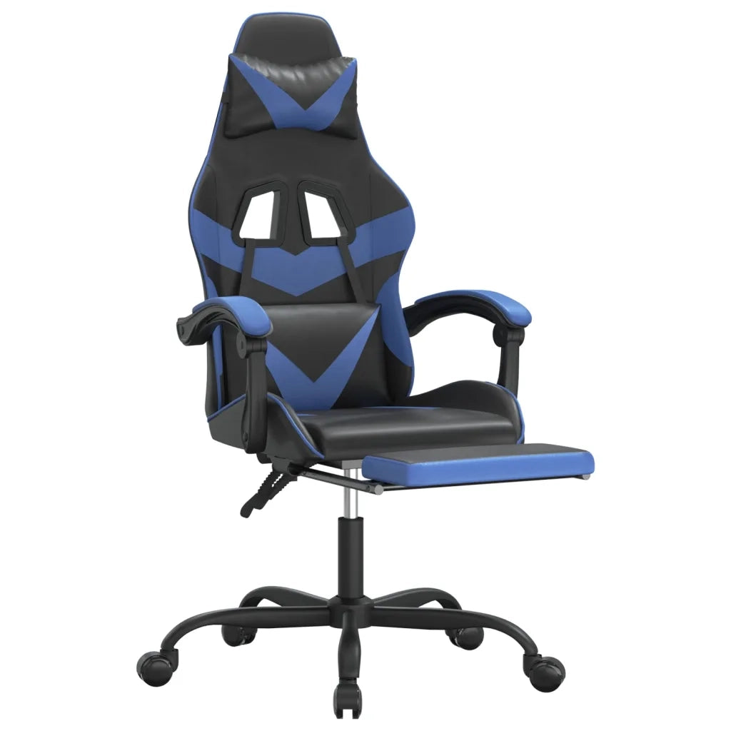 Sedia da Gaming Girevole con Poggiapiedi Nero e Blu Similpelle cod mxl 66227