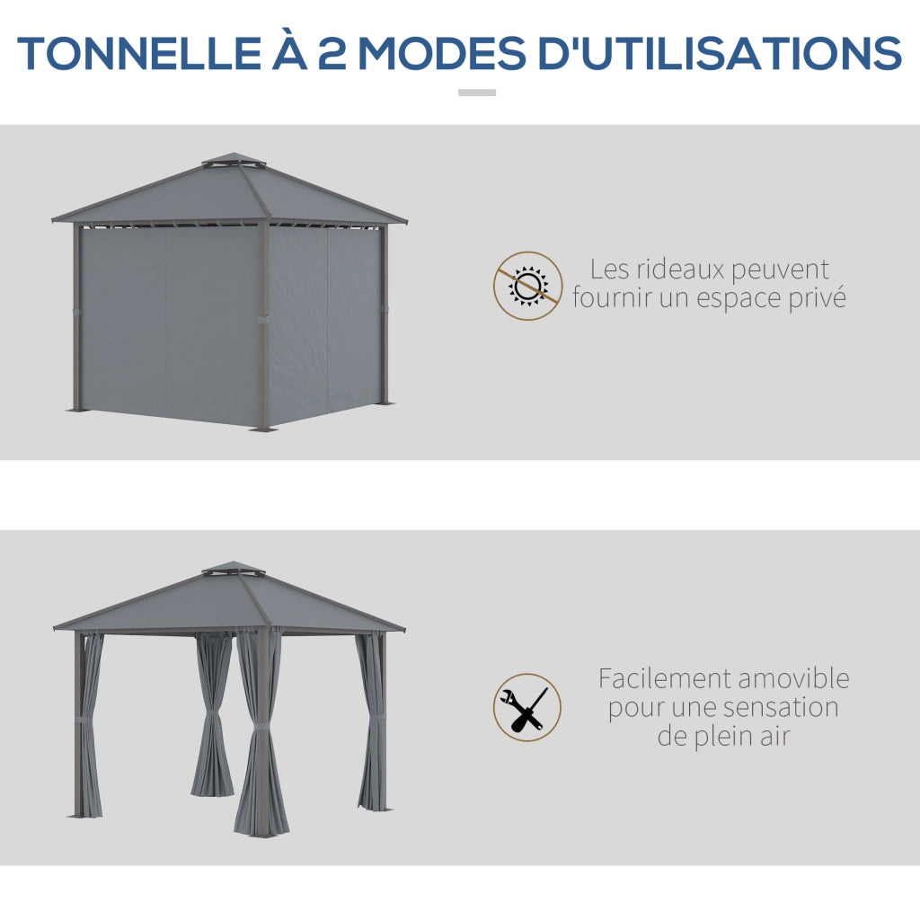 Gazebo da giardino con 4 pareti e doppio tetto ¨C Minimal ¨C grigio 3x3m