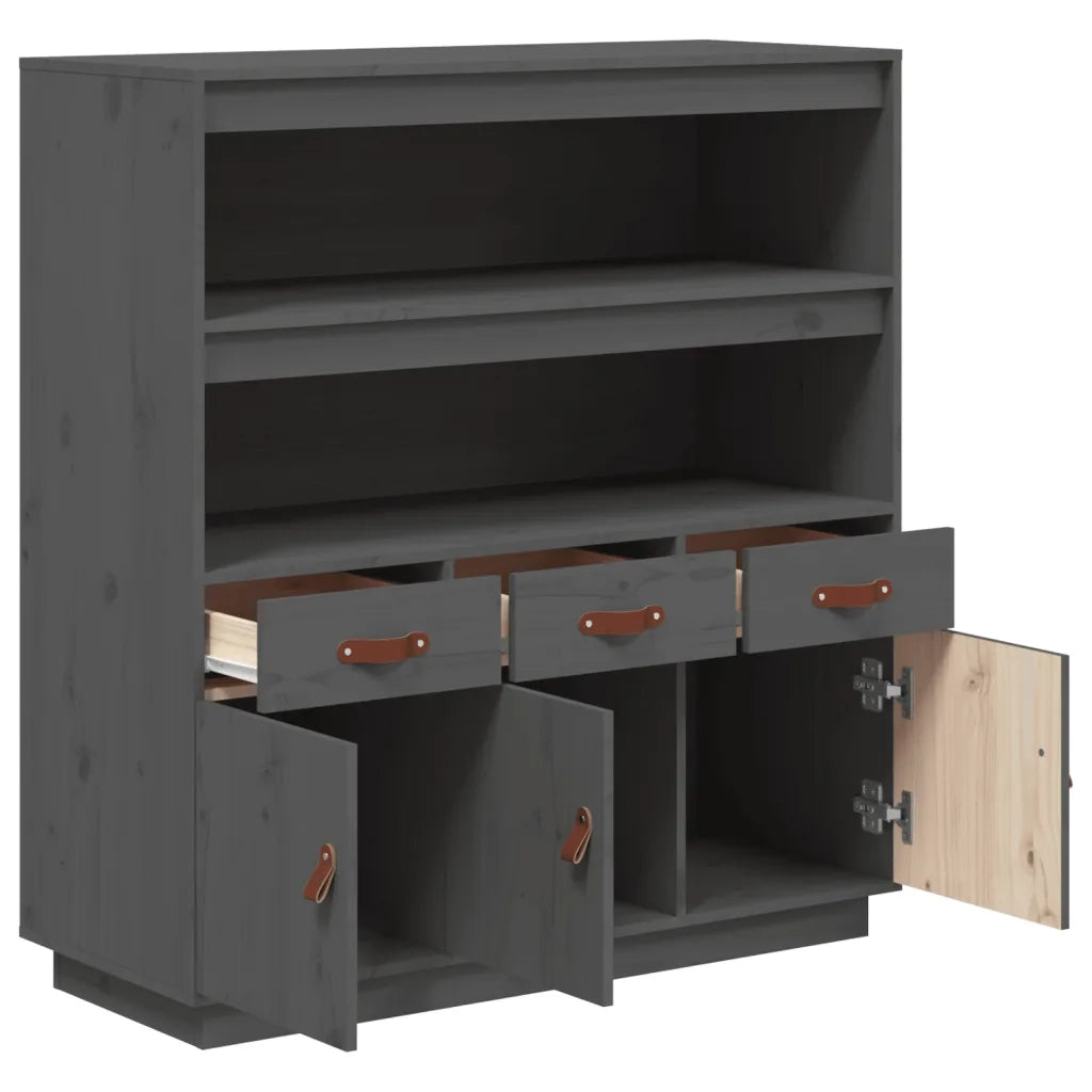Credenza Grigia 100x40x108,5 cm in Legno Massello di Pino 820164
