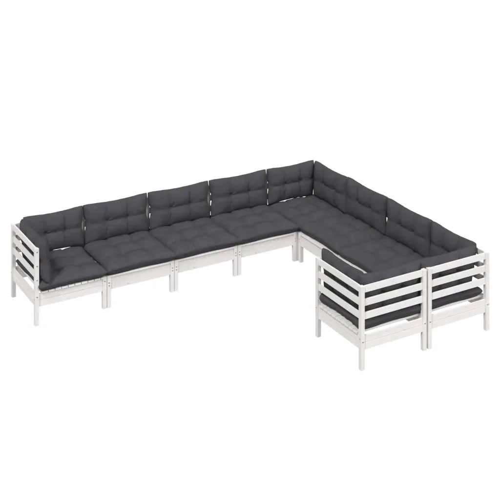 Set Divani da Giardino 9 pz con Cuscini Bianchi Legno di Pino 3096984