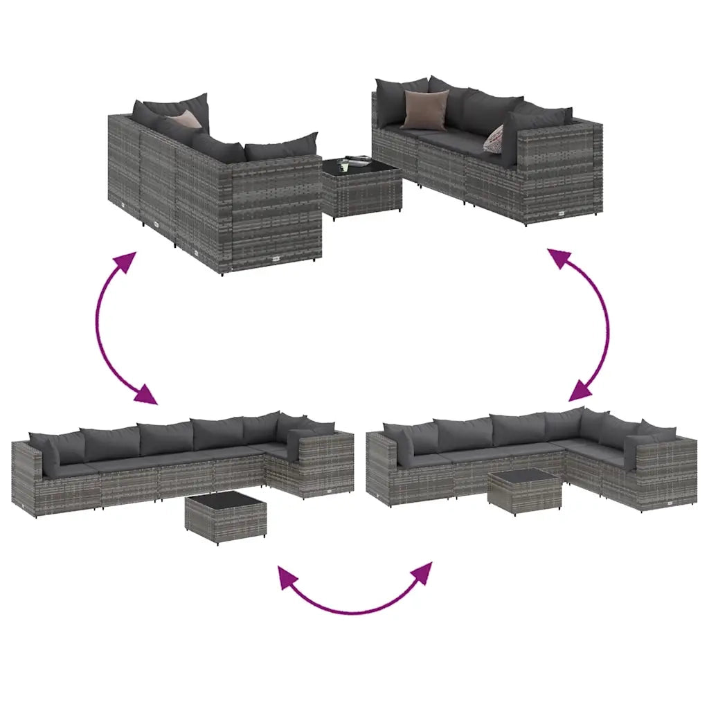 Set Divani da Giardino 7 pz con Cuscini in Polyrattan Grigio 3308114