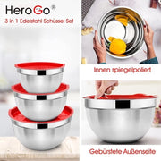 Set di contenitori - 3 pezzi di contenitori in acciaio inossidabile con coperchio ermetico, duraturo e lavastoviglie resistente