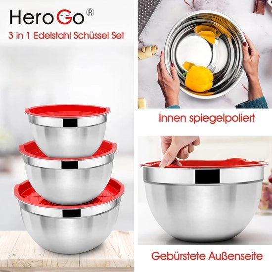 Set di contenitori - 3 pezzi di contenitori in acciaio inossidabile con coperchio ermetico, duraturo e lavastoviglie resistente