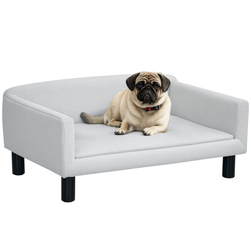 Divano per Cani Taglia Media e Piccola Vellutato con Cuscino. Braccioli e Schienale. 82x54x36 cm. Grigio Chiaro
