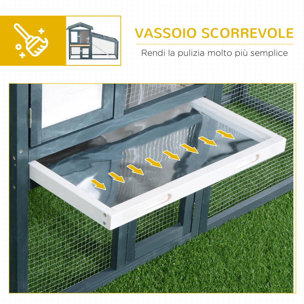 Gabbia per Conigli e Animali da Compagnia in Legno 2 piani di Abete Doppia Porta 140x65x100cm Verde e Bianco