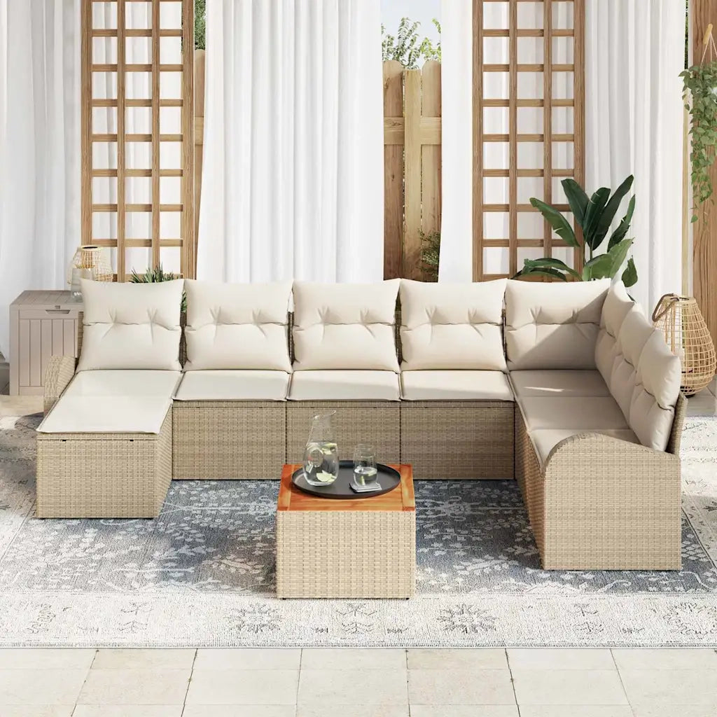 Set Divano da Giardino 9 pcs Beige e Crema polyrattan 3356286