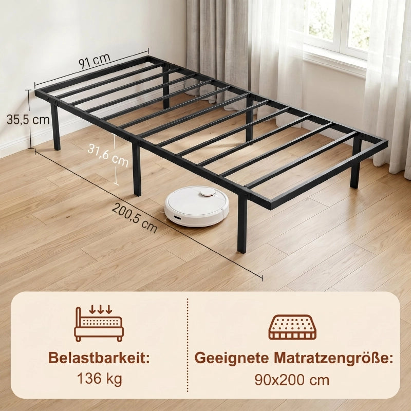 LETTO 90x200 cm in metallo nero con spazio contenitore sotto il letto