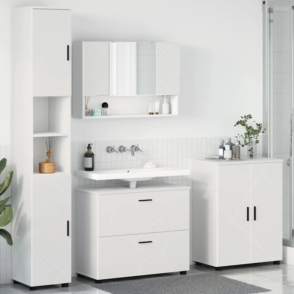 Set di mobili per il bagno con cassetto con porta 4 pcs Bianco 3393083