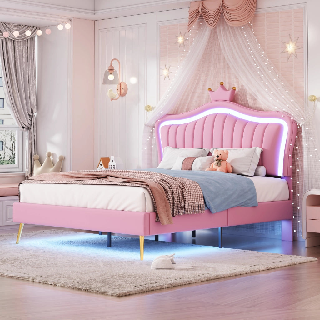 Letto per Bambini Matrimoniale con LED Regolabile e Testiera Regolabile 140 × 200 cm; senza Materasso